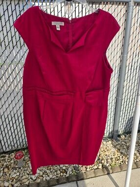 London Times Bright Fuchsia Midi Sheath Dress with Waist Bow